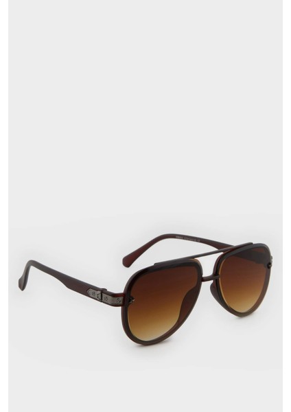 Erkek Oval Plastik Kahve Çerçeve Kahve Cam UV Güneş Gözlüğü F0574AXNS