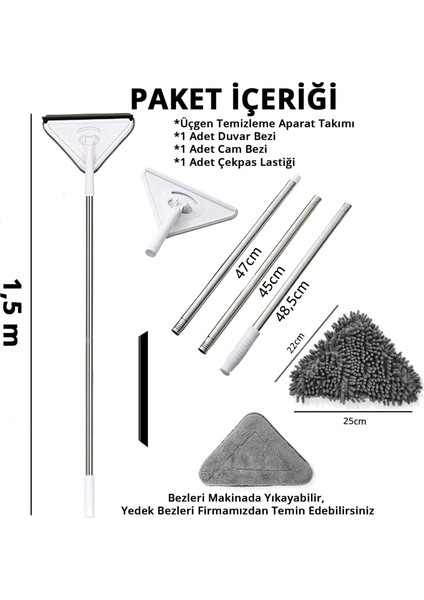 Üçgen Mop Cam Duvar Tavan Fayans Parke Temizleyici Mop (4887) indirimleri