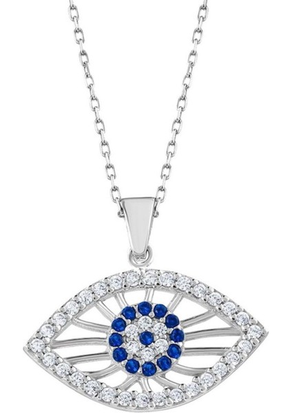 Zirkon Taşlı Göz Nazar Boncuğu Nazar Boncuğu 925 Ayar Gümüş Nazar Kolye