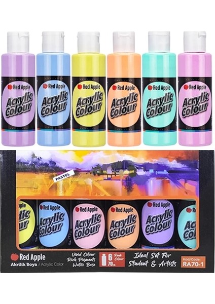 12 x 70 ml Akrilik Boya 6 Ana Renk + 6 Pastel Renkler Set 12 Renk Akrilik Boya Seti fiyatları