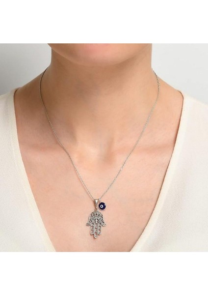 Cam Nazar Boncuklu Fatma Ana Eli (Hamsa) 925 Ayar Gümüş Kolye modelleri