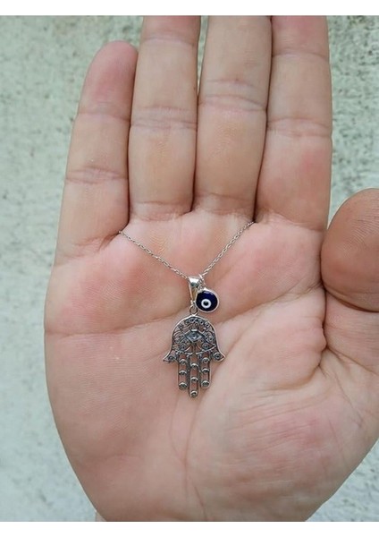 Cam Nazar Boncuklu Fatma Ana Eli (Hamsa) 925 Ayar Gümüş Kolye fırsatları