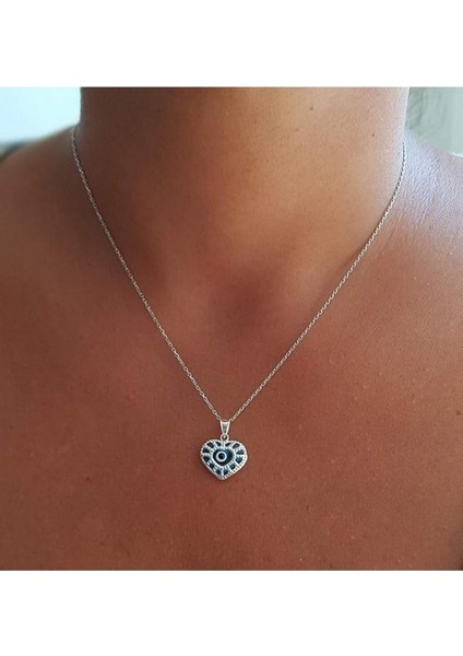 Şeffaf Açık Mavi Renk Göz Nazar Boncuğu Kalp Kolye 925 Ayar Gümüş Nazar Boncuğu Kolye fırsatları