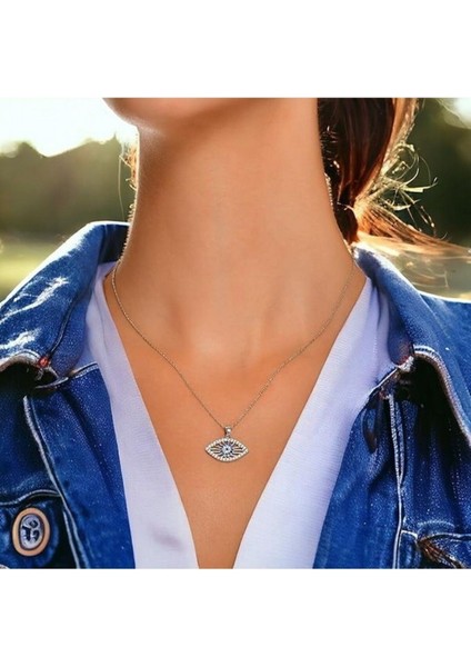 Zirkon Taşlı Göz Nazar Boncuğu Nazar Boncuğu 925 Ayar Gümüş Nazar Kolye modelleri