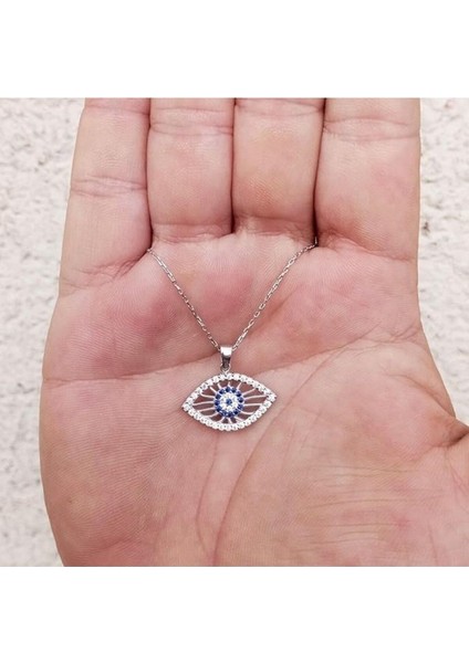 Zirkon Taşlı Göz Nazar Boncuğu Nazar Boncuğu 925 Ayar Gümüş Nazar Kolye fırsatları