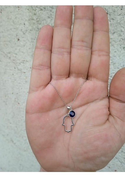 Cam Nazar Boncuklu Fatma Ana Eli (Hamsa) 925 Ayar Gümüş Kolye fırsatları