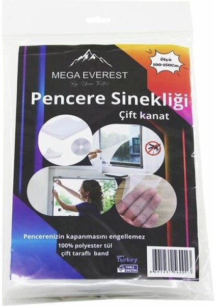 Çift Kanat Tül Pencere Sineklik 100X150CM - 5mt Bant (4887)