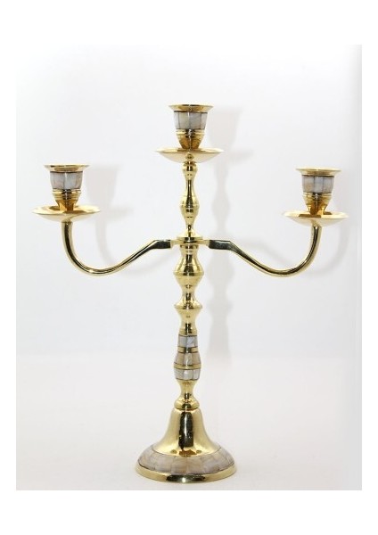 Pirinç Sedefli 3'lü Şamdan Model 2