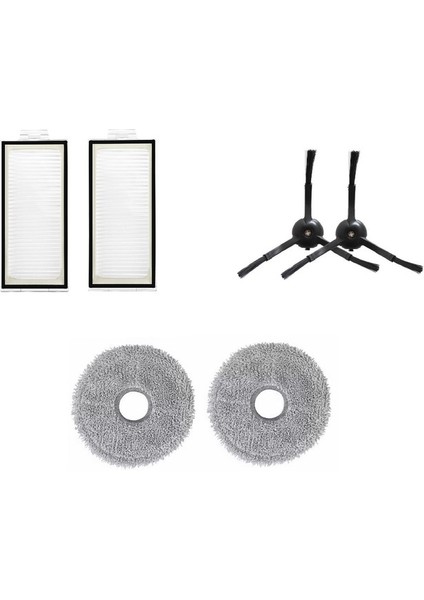 Roborock Qrevo S - Pro - Maxv Uyumlu 2 Adet Filtre 2 Adet Siyah Yan Fırça 2 Adet Mop