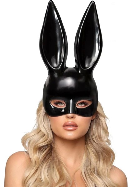 Siyah Renk Ekstra Lüks Uzun Kulaklı Tavşan Maskesi 35X16 cm (4887)