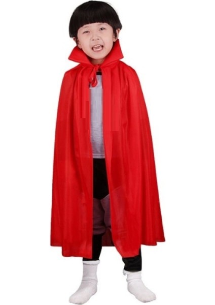 Kırmızı Renk Yakalı Pelerin Çocuk Boy 90 cm (4887)