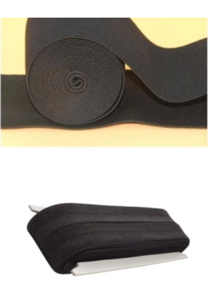 Siyah - 1.5cm Paça Lastik Yassı Geniş 10MT. (4887)
