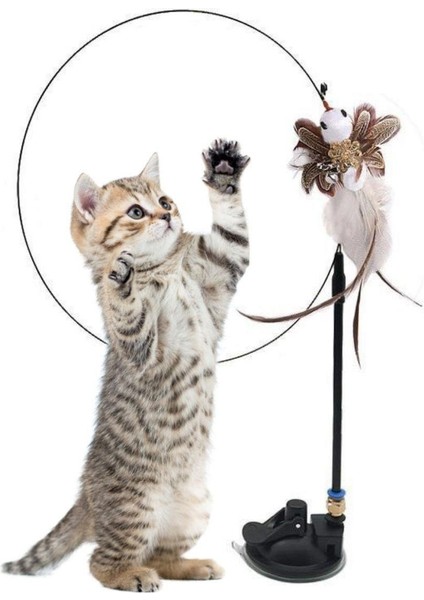 Vantuzlu Tüylü Zilli Olta Kedi Oyuncağı 2 Oltalı