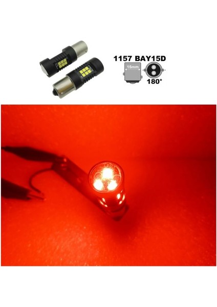 ( 2 x Adet ) 1 Takım LED 1176 21/5W Çiftduy Ampul 24V Mercekli Red ( 1176 Mercek LED Kırmızı )