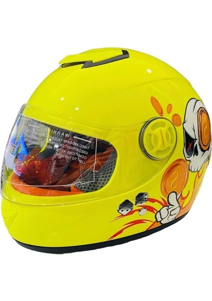 Full Face Motosiklet Çocuk Kaskı K1 Skull Yellow