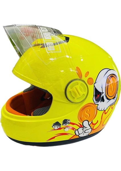Full Face Motosiklet Çocuk Kaskı K1 Skull Yellow