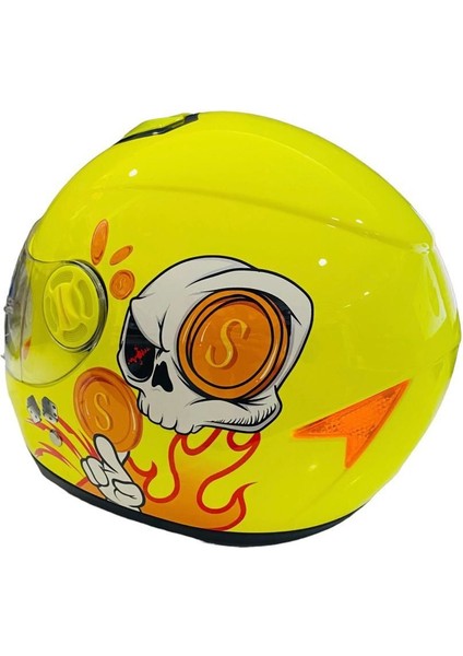 Full Face Motosiklet Çocuk Kaskı K1 Skull Yellow
