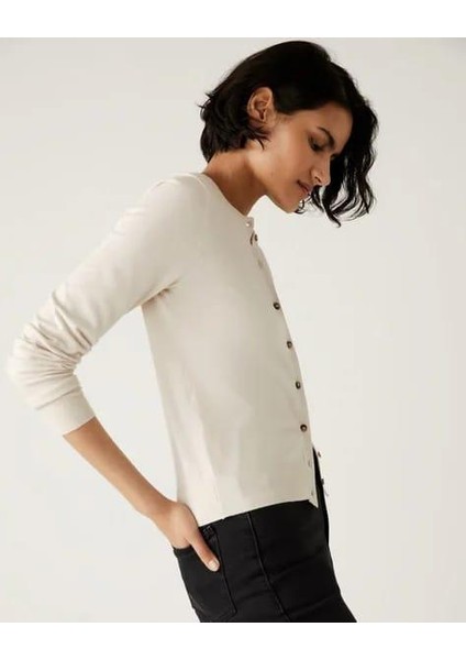 Kadın Yuvarlak Yaka Düğmeli Üst Kalite Slim Fit Kısa Hırka fiyatları