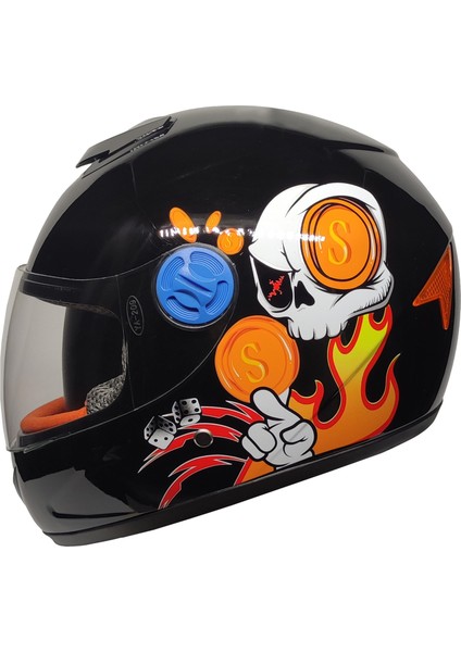 Full Face Motosiklet Çocuk Kaskı K5 Skull Black