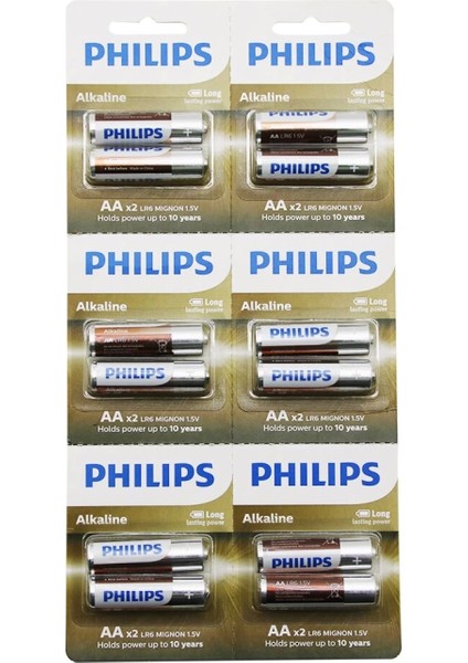 Phılıps Alkaline Kalem - Aa - 1.5V Pil 12PCS= 2li x 6 (4887)