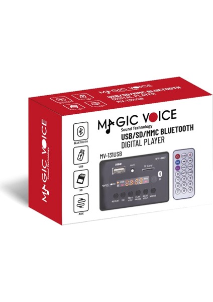 Magicvoice MV-14907 Usb/sd/mıc/aux/bluetooth Kumandalı Ekranlı Oto Teyp Çevirici Dijital Player Board (4887)