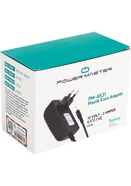 12 Volt - 2 Amper Plastik Kasa Priz Tipi Adaptör 5.5*2.5 Uç (4887)