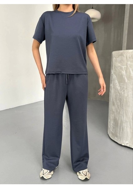 Osy Modal Yumuşak Dokulu Kumaş Kısa Kollu Bluz Rahat Pantalon Ikili Takım- Füme fiyatları