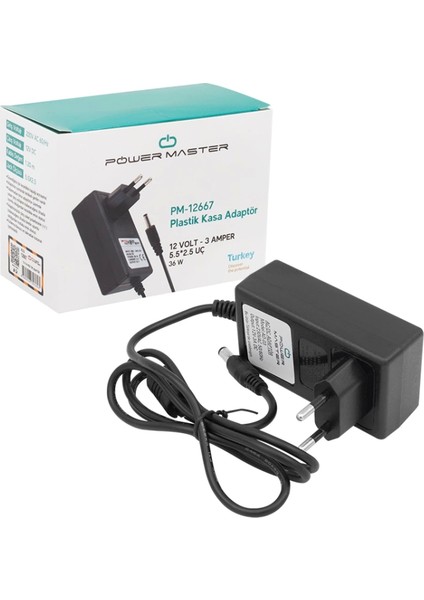 12 Volt - 3 Amper Plastik Kasa Priz Tipi Adaptör 5.5*2.5 Uç (4887)