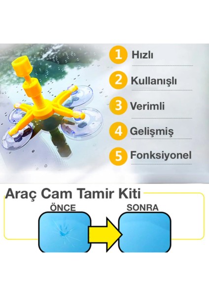 CTK-501 Vakumlu Araç Cam Tamir Kiti Kırık Çatlak Tamir Seti Ön Cam Tamiri