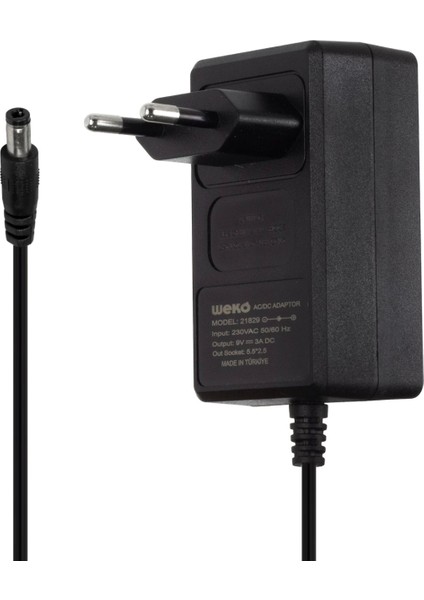 9 Volt - 3 Amper 5.5*2.5 Uçlu Yerli Üretim Plastik Kasa Priz Tipi Adaptör (4887)