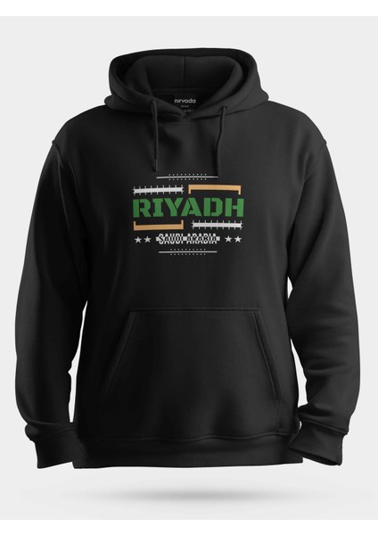 Riyad Saudi Arabia Siyah Baskılı Unisex Kapüşonlu Sweatshirt
