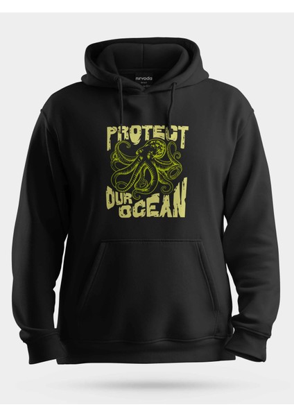 Protect Ahtapot Baskılı Unisex Kapüşonlu Sweatshirt