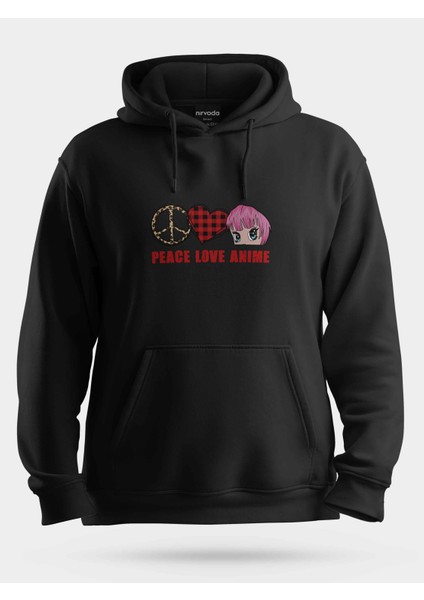 Peace Love Anime Baskılı Unisex Kapüşonlu Sweatshirt