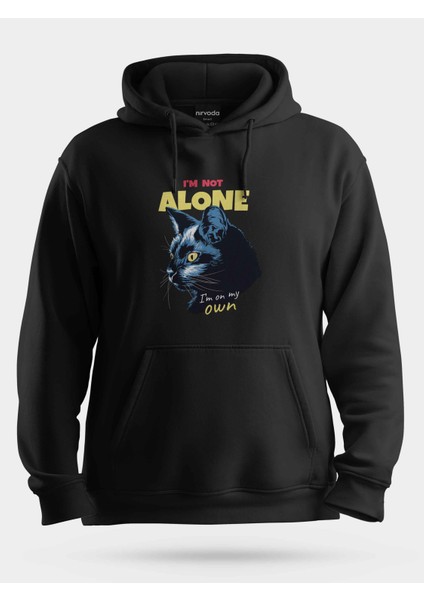 Not Alone Asil Kedi Baskılı Unisex Kapüşonlu Sweatshirt