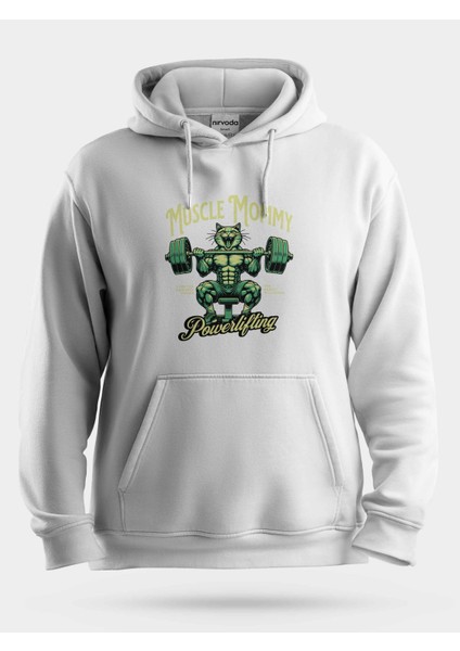 Muscle Kaslı Kedi Gym Fitness Baskılı Unisex Kapüşonlu Sweatshirt