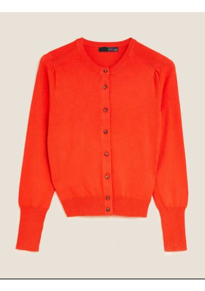 Kadın Yuvarlak Yaka Düğmeli Üst Kalite Slim Fit Kısa Hırka modelleri