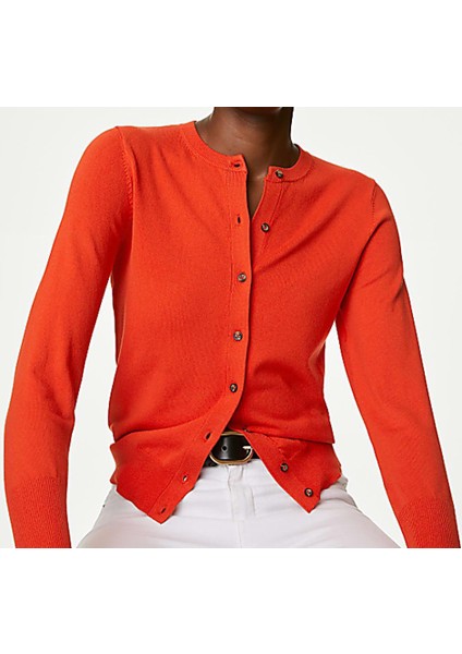 Kadın Yuvarlak Yaka Düğmeli Üst Kalite Slim Fit Kısa Hırka indirimleri