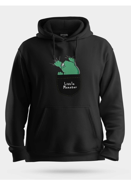 Küçük Canavar Baskılı Unisex Kapüşonlu Sweatshirt