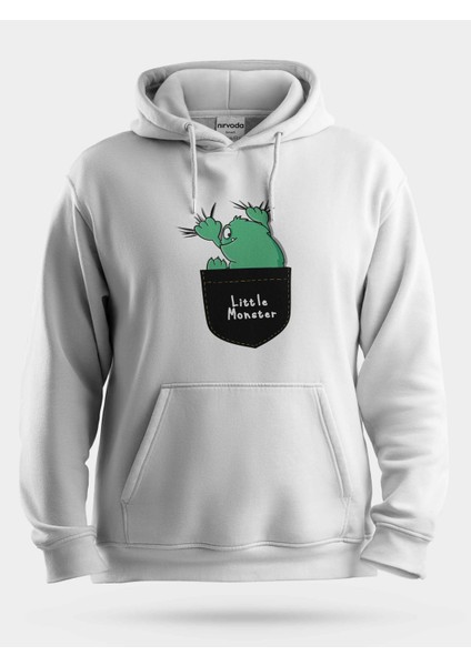 Küçük Canavar Baskılı Unisex Kapüşonlu Sweatshirt
