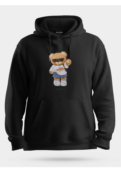 Hipster Girl Sevimli Ayıcık Baskılı Unisex Kapüşonlu Sweatshirt