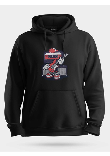 Gitarist Nostaljik Kaset Baskılı Unisex Kapüşonlu Sweatshirt
