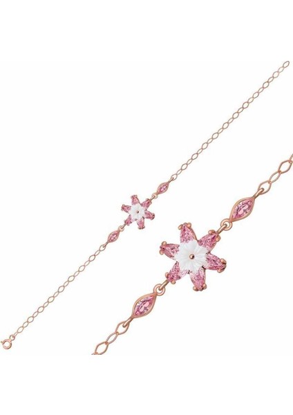 Özel Kutu ve Gümüş Bezi Ile Gümüş Rose Pembe Lotus Çiçeği Bileklik