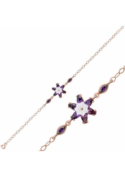 Özel Kutu ve Gümüş Bezi Ile Gümüş Rose Mor Lotus Çiçeği Bileklik