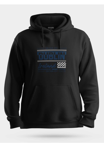 Dublin Irlanda Siyah Baskılı Unisex Kapüşonlu Sweatshirt