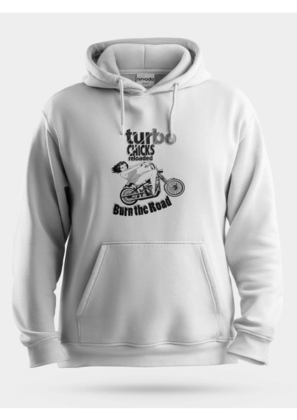 Burn To Road Motorcu Kız Baskılı Unisex Kapüşonlu Sweatshirt