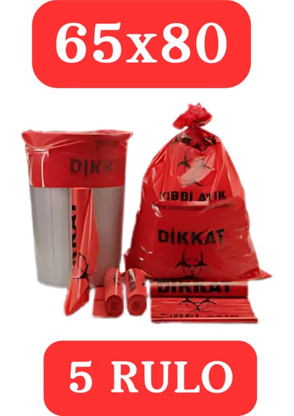 Tıbbi Atık Torbası Standart Büyük Boy 65X80 cm 10'lu 5 Rulo