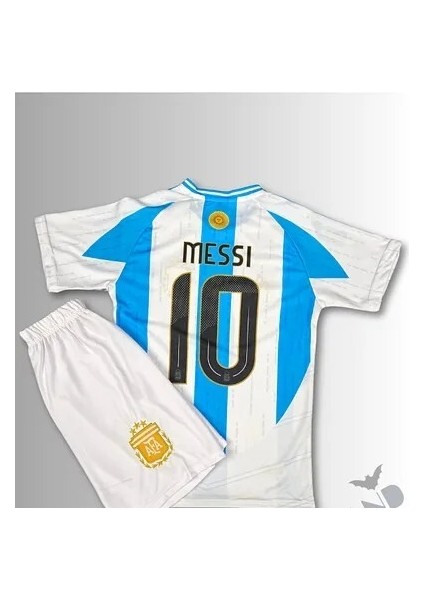 Messi Arjantim Mavi-Beyaz Cizgili Çocuk Forması Bileklik ve Çorap Hediye
