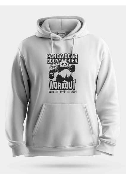 Bodybuilder Panda Workout Gym Fitness Baskılı Unisex Kapüşonlu Sweatshirt