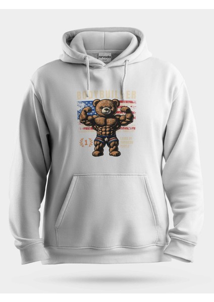 Bodybuilder Kaslı Amerikan Ayı Gym Fitness Baskılı Unisex Kapüşonlu Sweatshirt