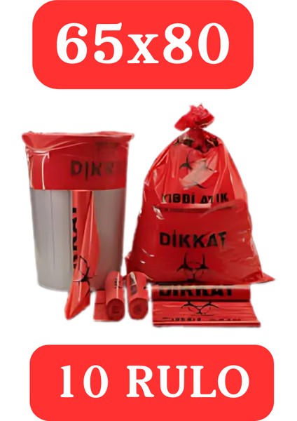 Tıbbi Atık Torbası Standart Büyük Boy 65X80 cm 10'lu 10 Rulo